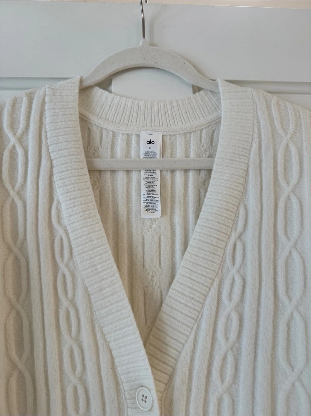 ALO Yoga Ivory Cable-Knit Open Cardigan